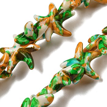 Spray Painted Synthetic Turquoise Beads Strands, Starfish, Lime Green, 15.5x14.5x5mm, Hole: 1.2mm, about 38pcs/strand, 14.76~15.16''(37.5~38.5cm)