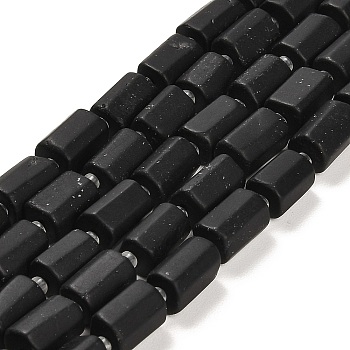 Frosted Natural Black Tourmaline Beads Strands, with Seed Beads, Faceted Column, 9~11x6~7.5x6~7.5mm, Hole: 1.2mm, about 30pcs/strand, 15.16~15.55 inch(38.5~39.5cm)
