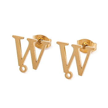 Ion Plating(IP) 304 Stainless Steel Stud Earrings, for Women, Letter W, 11x12.5mm, Hole: 1mm, Pin: 0.7mm