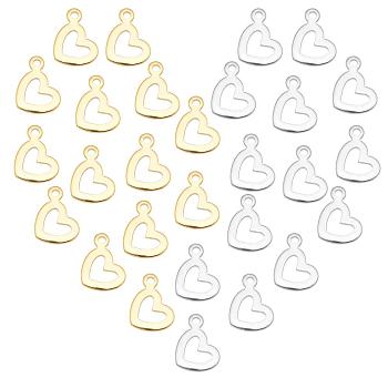 PandaHall Elite 60Pcs 2 Style 304 Stainless Steel Open Heart Pendants, Hollow, Mixed Color, 30pcs/style