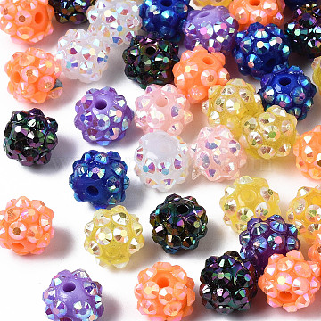 Chunky Resin Rhinestone Bubblegum Ball Beads, Round, Mixed Color, 10x8mm, Hole: 1.5mm(RESI-M019-10mm-M-01)