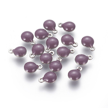 Stainless Steel Color Purple Flat Round Stainless Steel+Enamel Charms