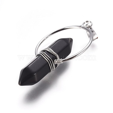 Natural Obsidian Wire Wrapped Pointed Big Pendants(G-L520-I05-P)-3