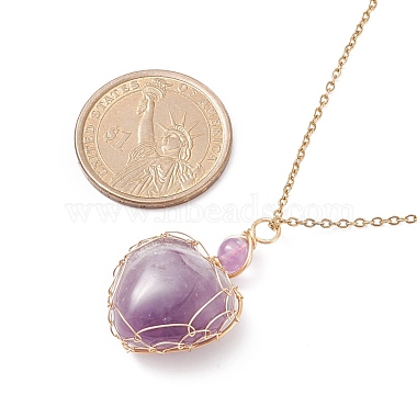 Copper Wire Wrapped Natural Amethyst Heart Pendant Necklaces(NJEW-JN03971-02)-2