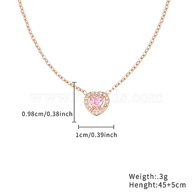 Pink Cubic Zirconia Heart Pendant Necklace with Stainless Steel Chains(OQ9710-6)-2