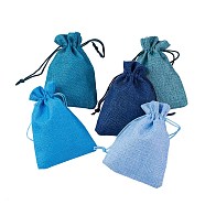 5 Colors Blue Burlap Packing Pouches, Drawstring Bags, Blue, 13.8~14x10cm, 25pcs/set(ABAG-X0001-04)