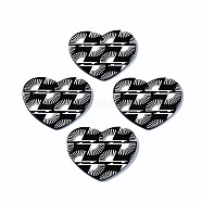 3D Printed Acrylic Pendants, Black and White, Heart with Fan Pattern, Black, 31.5x38.5x2.5mm, Hole: 1.6mm(KY-S163-357)