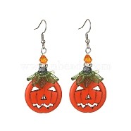 Synthetic Turquoise Pumpkin Dangle Earrings, 316 Surgical Stainless Steel Jewelry for Halloween, Orange Red, 61x24.5mm(EJEW-TA00239)