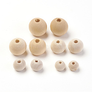 Unfinished Wood Beads, Natural Wooden Loose Beads Spacer Beads, Lead Free, Round, Moccasin, 8mm/10mm/12mm/14mm/16mm, Hole: 2~3mm, 250pcs/bag(WOOD-X0004-01-LF)