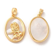 Brass Oval Pendants, Flower Charms with Natural Shell, Real 18K Gold Plated, 22x15x3.7mm, Hole: 2x3.8mm(KK-I703-05B-G)