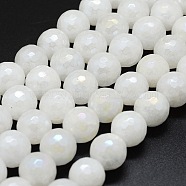 Electroplated Natural White Jade Beads Strands, Round, Faceted(128 Facets), 8mm, Hole: 1.5mm, about 47pcs/strand, 14.9 inch(38cm)(G-G749-05B-8mm)
