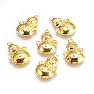 Tibetan Style Lovely Snowman Alloy Charms, for Christmas's Day Jewelry Making, Lead Free and Cadmium Free & Nickel Free, Golden, Size: about 17mm wide, 25mm long, 4.5mm thick, hole: 2mm(X-EA314Y-NFG)