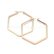201 Stainless Steel Angular Hoop Earrings, with 304 Stainless Steel Pin, Hexagon, Golden, 45.5x41x2mm, Pin: 0.7x1mm(X-EJEW-F205-13G-A)