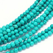 Natural Howlite Round Bead Strands, Dyed & Heated, Medium Turquoise, 4mm, Hole: 1mm, about 101pcs/strand, 15.55 inch(X-TURQ-E022-38B-4mm)