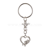 Valentine's Day Heart Alloy Pendant Keychain, with Iron Split Key Rings, Angel & Fairy, 7.3cm(KEYC-JKC00625-02)