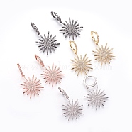 Brass Cubic Zirconia Hoop Earrings, Dangle Earrings, Star, Clear, Mixed Color, 40mm, Pendant: 26.5x23.5x2mm, Pin: 1mm(EJEW-O084-10)