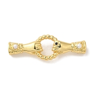 Rack Plating Brass Pave Black Cubic Zirconia Hands with Rings Links Connector Charms, with ABS Imitation Pearl, Cadmium Free & Lead Free, Long-Lasting Plated, Real 18K Gold Plated, 11.5x33.5x6mm, Hole: 7.5mm(KK-A229-14G)