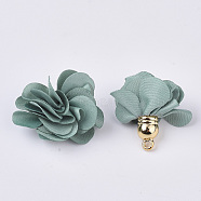 Cloth Pendant Decorations, with Acrylic Findings, Flower, Dark Cyan, 25~30x28~35mm, Hole: 2mm(X-FIND-P026-D07)