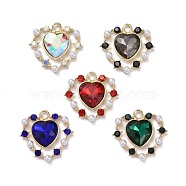Alloy Pendants, with Plastic Imitation Pearl, Glass and Rhinestone, Heart, Light Gold, Mixed Color, 26x26.5x6mm, Hole: 2mm(PALLOY-S177-28)