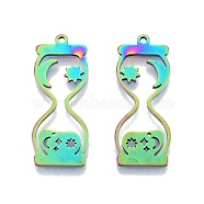 Ion Plating(IP) 201 Stainless Steel Pendants, Hourglass, Rainbow Color, 32.5x13x1.5mm, Hole: 1.5mm(STAS-N098-115M)