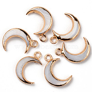 Natural Freshwater Shell Pendants, with Brass Loops, Edge Golden Plated, Moon, Seashell Color, 16.5x11x3mm, Hole: 1.8mm(SHEL-S276-94)