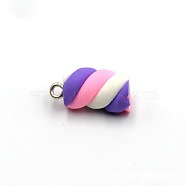 Handmade Polymer Clay Pendants, with Platinum Tone Iron Finding, Marshmallow, Pink, 18x10mm(CLAY-TAC0003-02E)