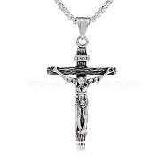 Cross Pendant Necklace with Jesus Crucifix Religious Necklace Sacrosanct Charm Neck Chain Jewelry Gift for Birthday Easter Thanksgiving Day, Stainless Steel Color, 21.65 inch(55cm)(JN1109A)