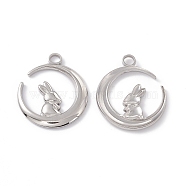 304 Stainless Steel Pendants, Moon with Rabbit, Stainless Steel Color, 24x20x2mm, Hole: 3mm(STAS-K242-01P)