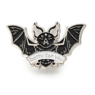 Black Bat Enamel Pins, Halloween Alloy Brooches for Backpack Clothes, Platinum, 19x32mm(JEWB-A027-01A)