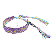 Cotton Braided Wave Pattern Cord Bracelet, Ethnic Tribal Adjustable Brazilian Bracelet for Women, Medium Purple, 5-1/2~10-5/8 inch(14~27cm)(FIND-PW0013-002H)
