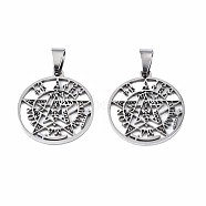 Non-Tarnish Religion 201 Stainless Steel Pendants, with Snap On Bails, Tetragrammaton Pentagram Wiccan Pendant, Flat Round, Stainless Steel Color, 27.5x24.5x1.5mm, Hole: 4x8mm(STAS-N095-080)