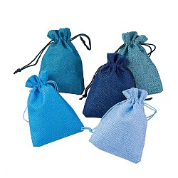 5 Colors Blue Burlap Packing Pouches, Drawstring Bags, Blue, 13.8~14x10cm, 25pcs/set(ABAG-X0001-04)