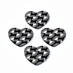 3D Printed Acrylic Pendants, Black and White, Heart with Fan Pattern, Black, 31.5x38.5x2.5mm, Hole: 1.6mm(KY-S163-357)