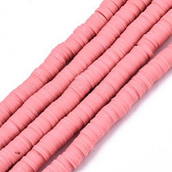 Handmade Polymer Clay Beads Strands, for DIY Jewelry Crafts Supplies, Heishi Beads, Disc/Flat Round, Light Coral, 6x0.5~1mm, Hole: 1.8mm, about 290~320pcs/strand, 15.75 inch~16.14 inch(40~41cm)(CLAY-R089-6mm-114)