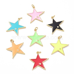 Brass Micro Pave Cubic Zirconia Pendants, Real 18K Gold Plated, Long-Lasting Plated, with Enamel, Star, Mixed Color, 24x23x2mm, Hole: 3.4mm(KK-P201-05G)