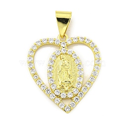 Rack Plating Brass Micro Pave Clear Cubic Zirconia Pendants, Cadmium Free & Lead Free, Real 18K Gold Plated, Heart, 30.5x27x3.5mm, Hole: 8.9mm(KK-B091-21G-07)