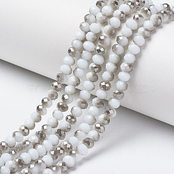 Electroplate Opaque Glass Beads Strands, Half Gray Plated, Faceted, Rondelle, Floral White, 3.5x3mm, Hole: 0.4mm, about 123~127pcs/strand, 13.7~14.1 inch(35~36cm)(EGLA-A034-P3mm-E11)