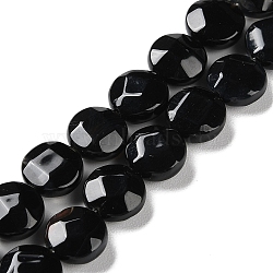 Natural Black Agate Beads Strands, Faceted, Flat Round, Dyed, 10~10.5x4.5~5.5mm, Hole: 1.2mm, about 20pcs/strand, 7.80 inch(19.8cm)(G-K357-B01-01)