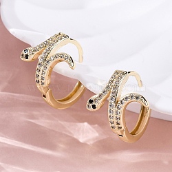 Brass Cubic Zirconia Hoop Earrings, Snake, Real 18K Gold Plated, 15.5x15.5x14.5mm(EJEW-Q014-39G)