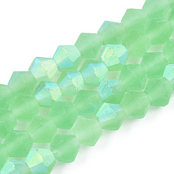 Imitate Austrian Crystal Bicone Frosted Glass Beads Strands, Grade AA, Faceted, Light Green, 3.5x3mm, Hole: 0.8mm, about 113~115pcs/strand, 14.17~14.37 inch(36~36.5cm)
(EGLA-A039-T3mm-MB24)