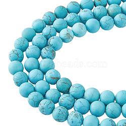 3 Strands Natural Howlite Beads Strands, Frosted, Round, Dyed & Heated, Turquoise, 6mm, Hole: 1mm, about 63pcs/strand, 15.5''(39.37cm)(G-HY0001-25)