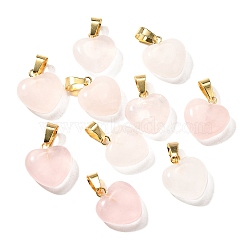 Natural Rose Quartz Pendants, with Golden Tone Brass Findings, Puffy Heart Charm, 18x15~15.5x7~10mm, Hole: 6x3mm(G-I311-A13-G)