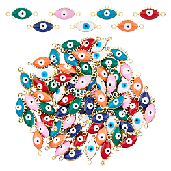 70Pcs 7 Colors Brass Enamel Connector Charms, Real 18K Gold Plated, Horse Eye Links, Mixed Color, 6x16x3.5mm, Hole: 1.2mm, 10pcs/color(KK-NB0003-06)