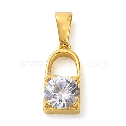 304 Stainless Steel Pendants Cubic Zirconia, Lock, 18x8.5x5mm, Hole: 7.8x3.2mm(STAS-R229-29B-G)