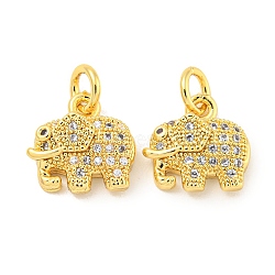 Rack Plating Brass Micro Pave Clear Cubic Zirconia Pendants, Long-Lasting Plated, with Jump Rings, Lead Free & Cadmium Free, Real 18K Gold Plated, Elephant, 11x11x3.5mm, Hole: 3mm(KK-B093-02B-G)