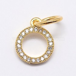 CZ Brass Micro Pave Cubic Zirconia Circle Charms, Golden, 11x9x2mm, Jump Ring: 5x0.8mm(ZIRC-L018-11G)