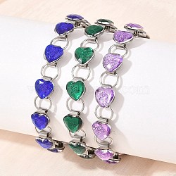 304 Stainless Steel and Glass Link Chain Bracelets for Women, Heart, Stainless Steel Color, Mixed Color, 7.48 inch(19cm)(GL-T001-01A)