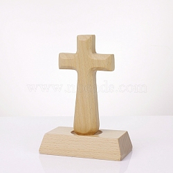 Beechwood Display Ornaments, for Home Decoration, Magnetic, Cross, Religion, BurlyWood, Finished Product: 55x99.5x140mm(DJEW-F020-01)