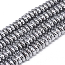 Electroplate Non-magnetic Synthetic Hematite Beads Strands, Heishi Beads, Disc/Flat Round, Platinum Plated, 6x2.5mm, Hole: 2mm, about 150pcs/strand, 15.7 inch(X-G-T061-42J)