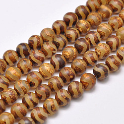 Natural Tibetan Style Wave Pattern dZi Beads Strands, Dyed & Heated, Round, 10mm, Hole: 1.5mm, about 39pcs/strand, 16 inch(G-P229-A-06-10mm)